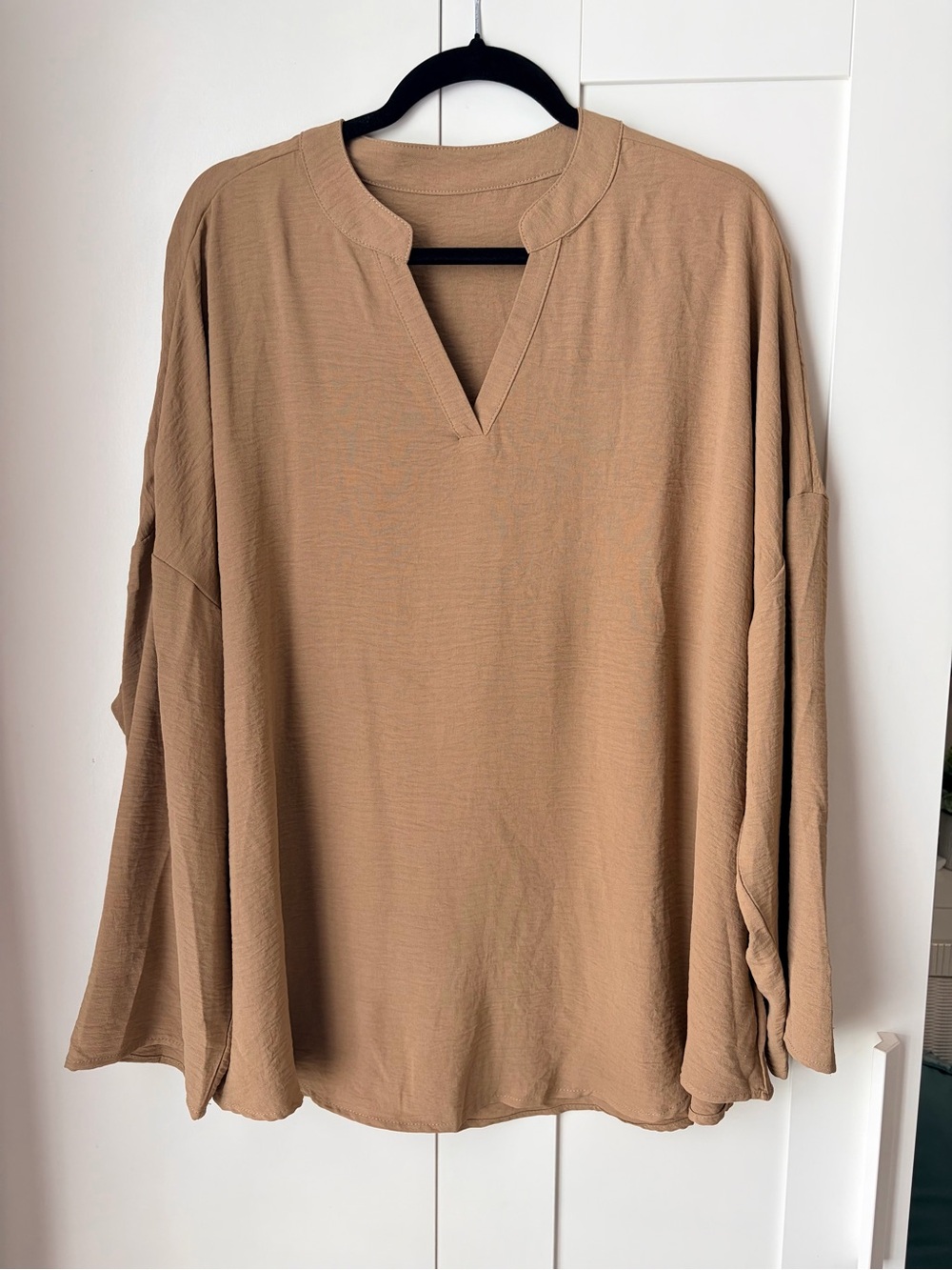 SHEIN Camel V-Notch Long Sleeve Top